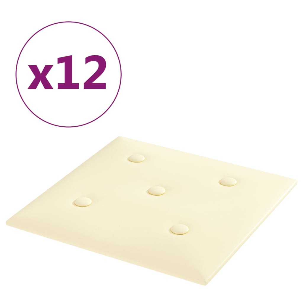 vidaXL seinapaneelid 12 tk, kreemjas, 30 x 30 cm, kunstnahk, 1,08 m²