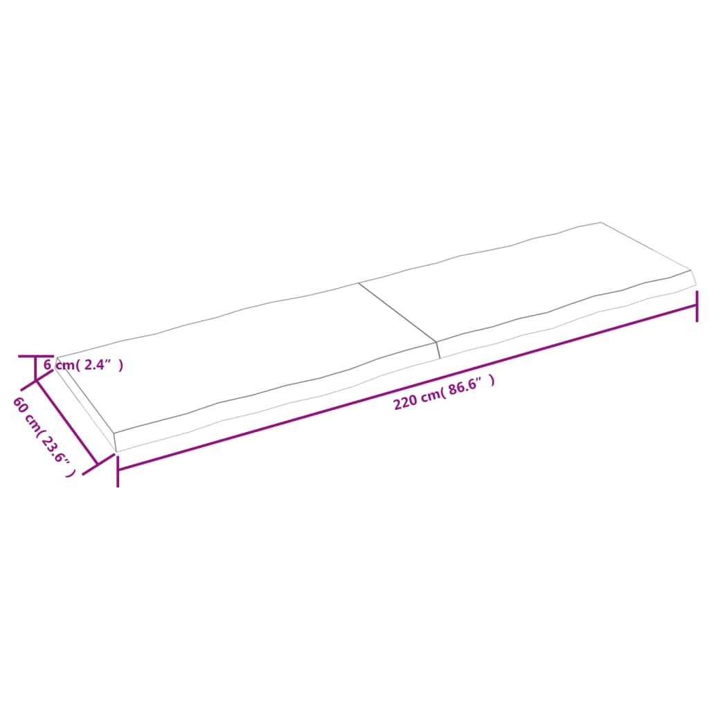 vidaXL lauaplaat, helepruun, 220 x 60 x (2–6) cm, töödeldud täispuit