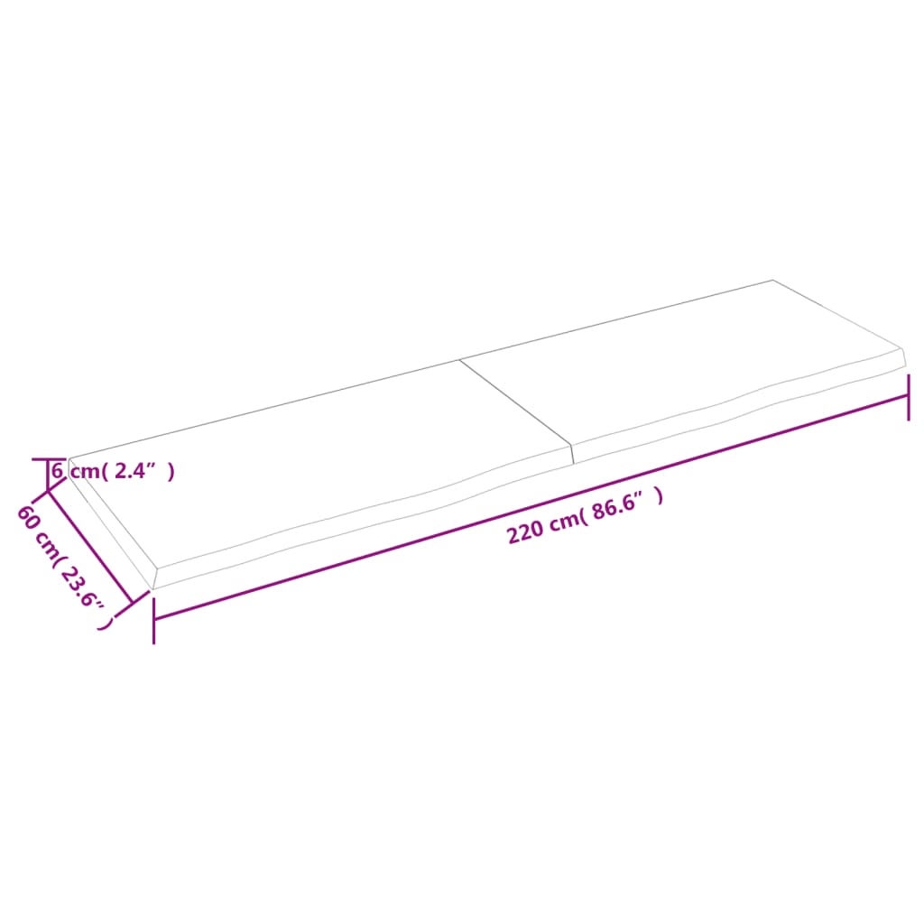 vidaXL lauaplaat, helepruun, 220x60x(2-6) cm, töödeldud tammepuit