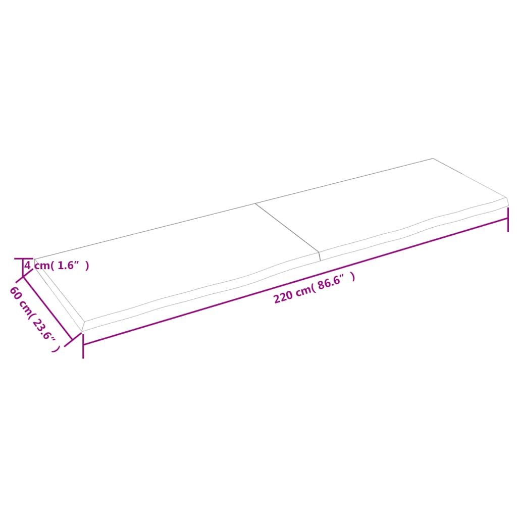 vidaXL lauaplaat, 120 x 60 x (2-4) cm, töötlemata tammepuit