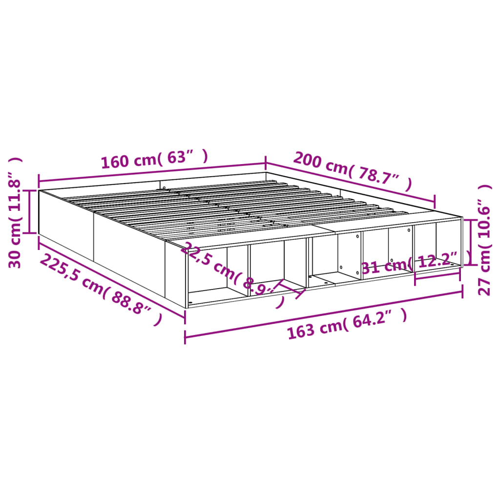 vidaXL voodiraam, suitsutatud tamm, 160 x 200 cm, tehispuit