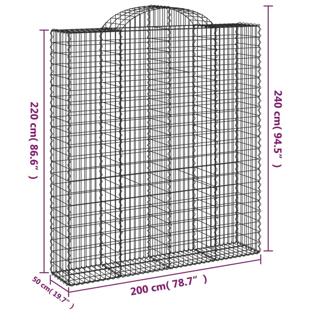 vidaXL kaarekujulised gabioonkorvid 5 tk, 200x50x220/240 cm, raud