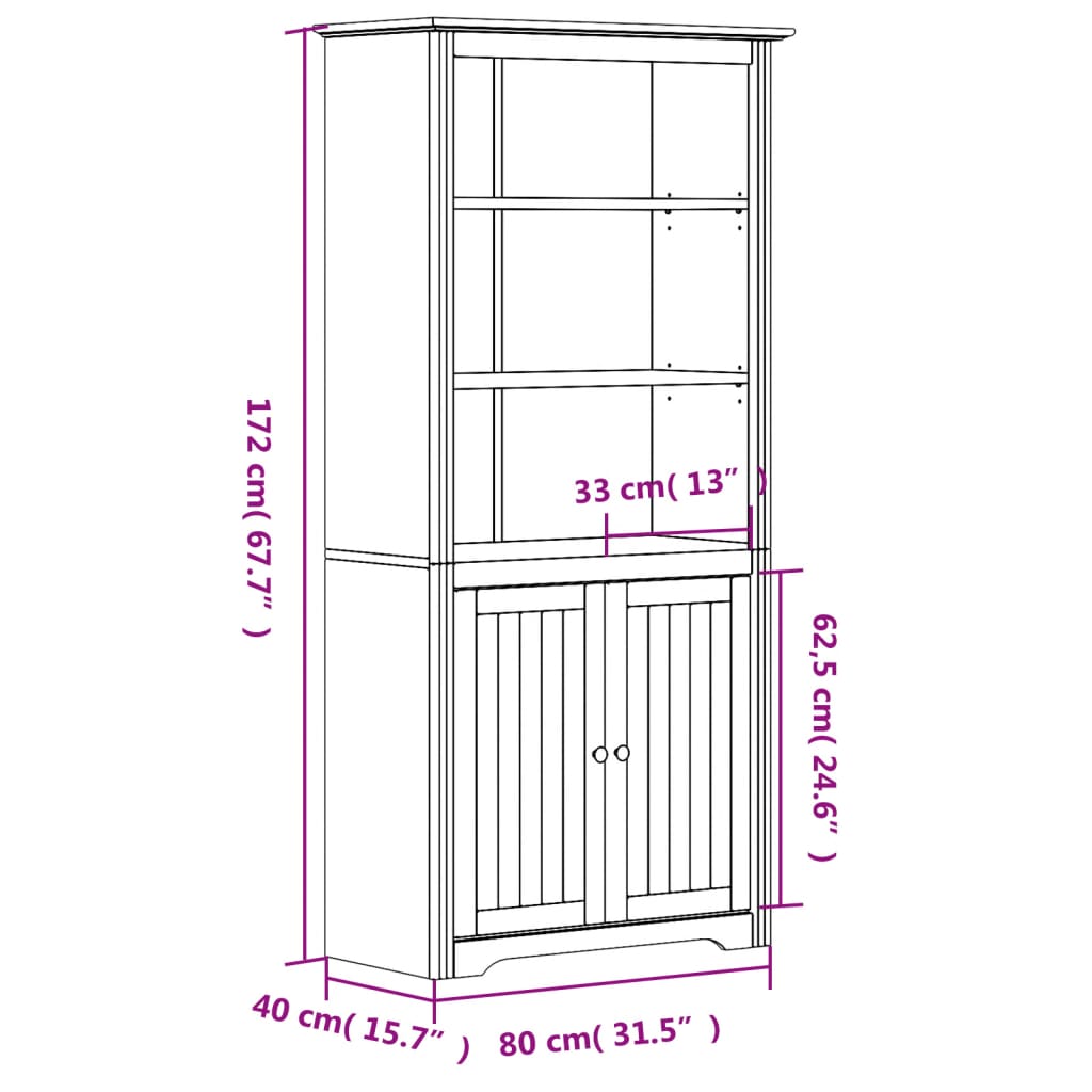 vidaXL raamatukapp BODO, hall, 82x40x173 cm, männipuit