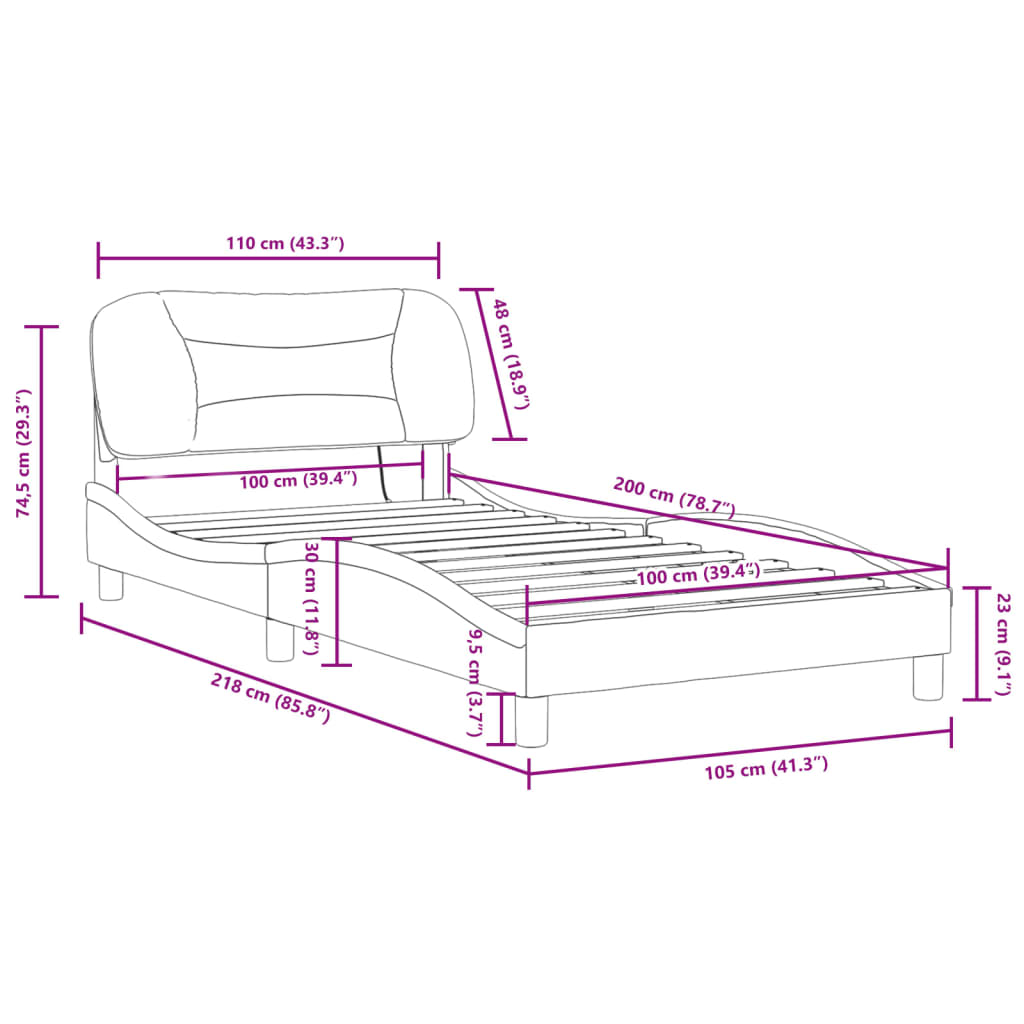 vidaXL voodiraam LED-tuledega, must ja valge, 100 x 200 cm, kunstnahk