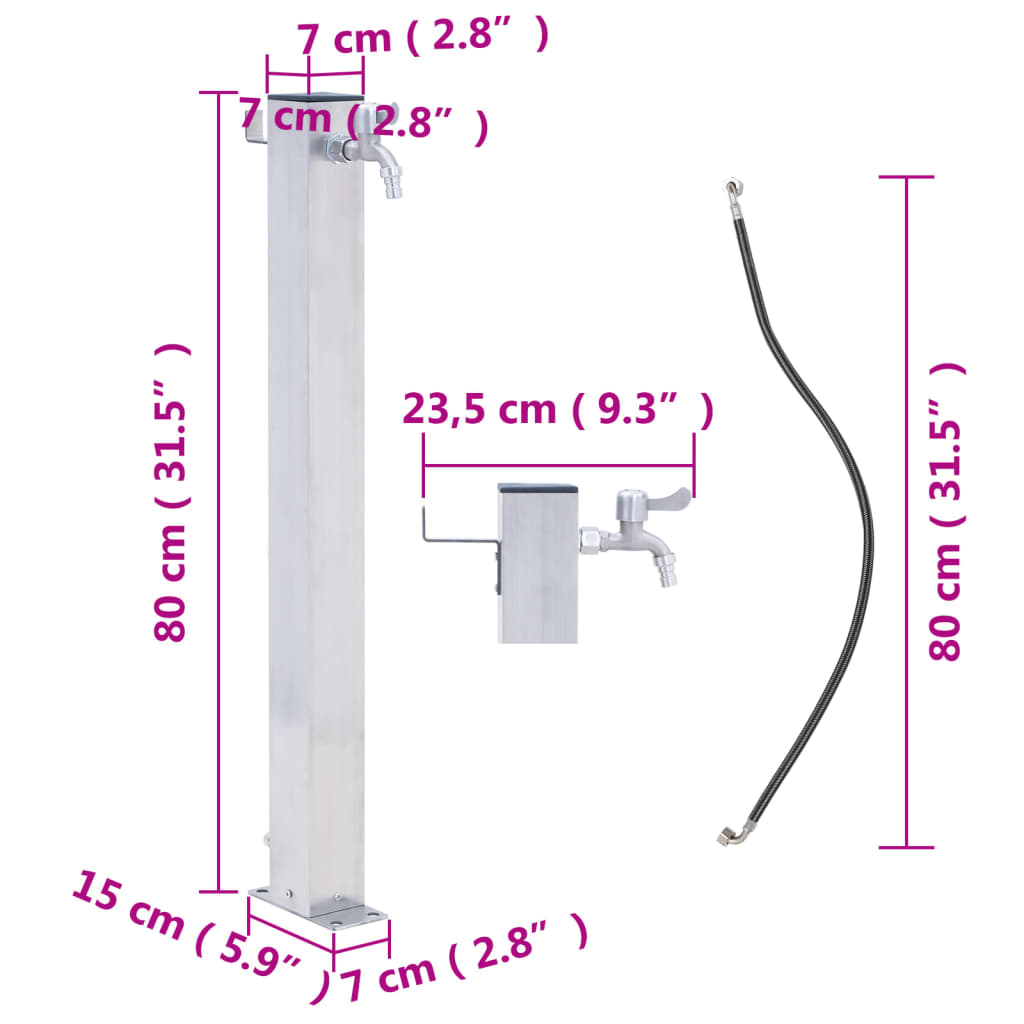 vidaXL veekraan aeda, 80 cm, roostevaba teras, kandiline