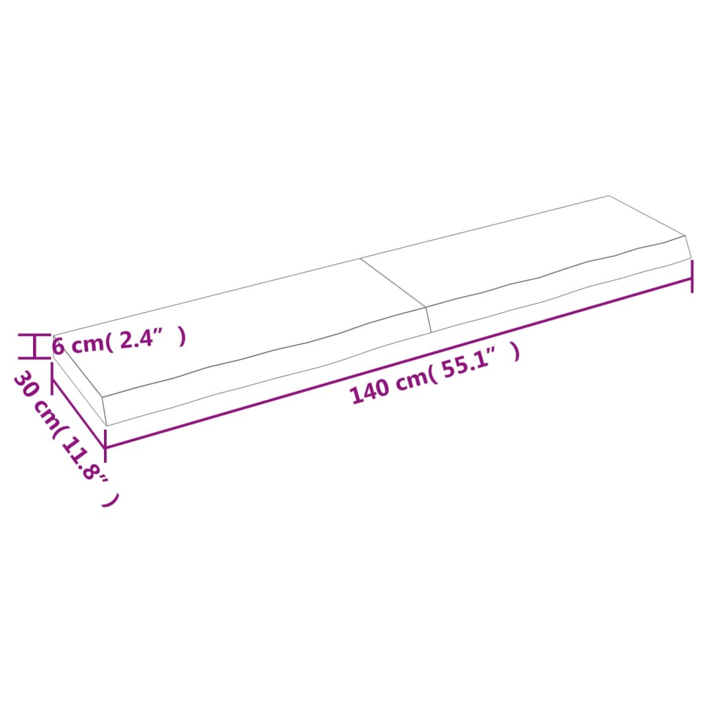 vidaXL seinariiul, 140x30x(2-6) cm, töötlemata tammepuit