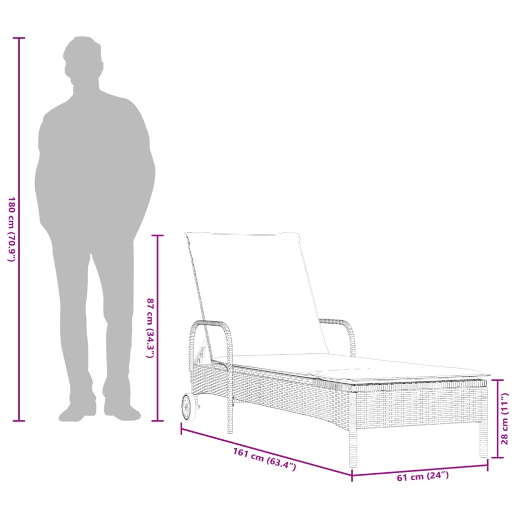 vidaXL päevitustool rataste ja istmepadjaga, beež, polürotang