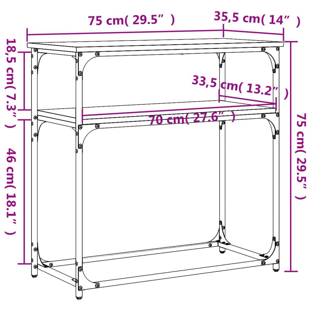 vidaXL konsoollaud, pruun tamm, 75x35,5x75 cm, tehispuit