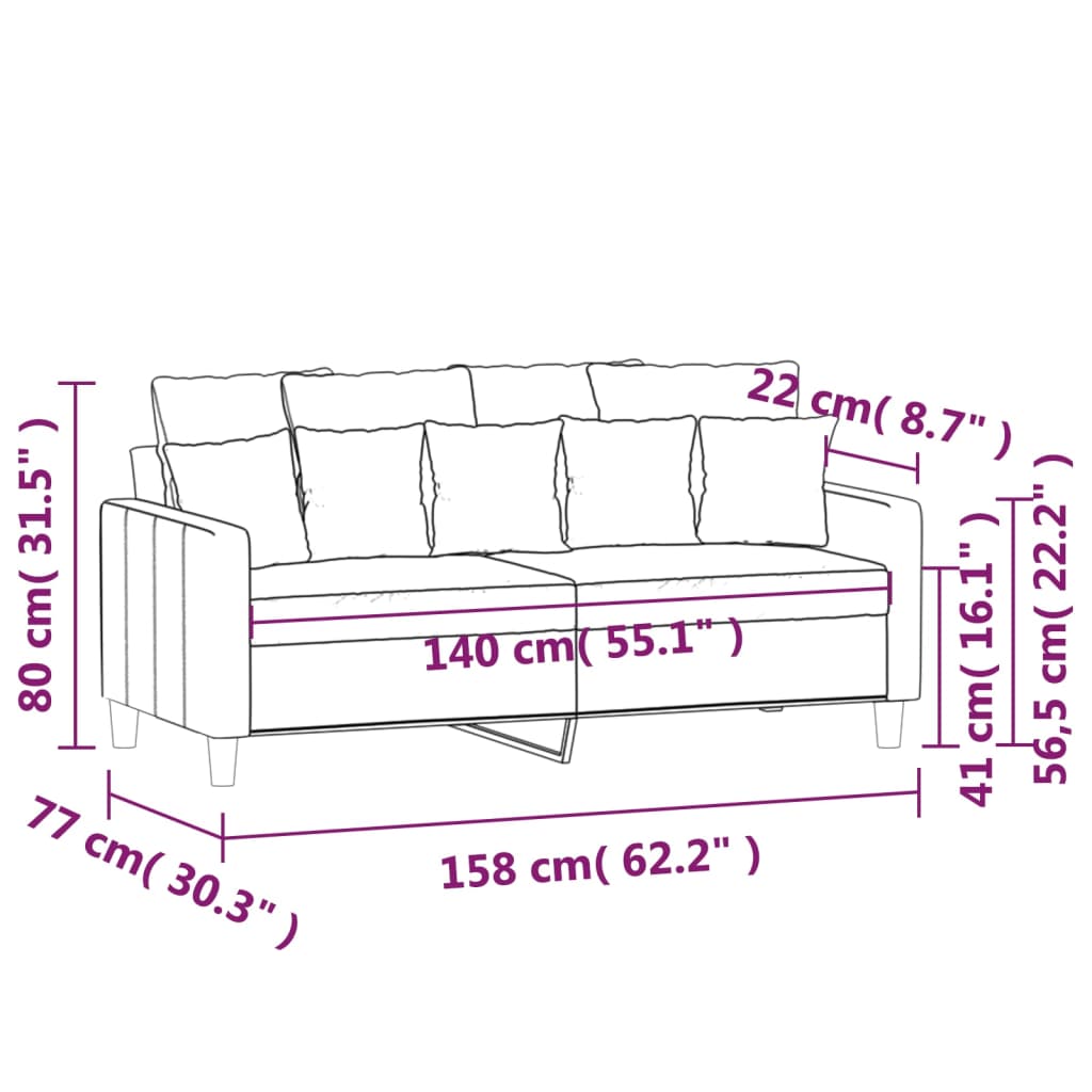 vidaXL 2-kohaline diivan, kollane, 140 cm, samet