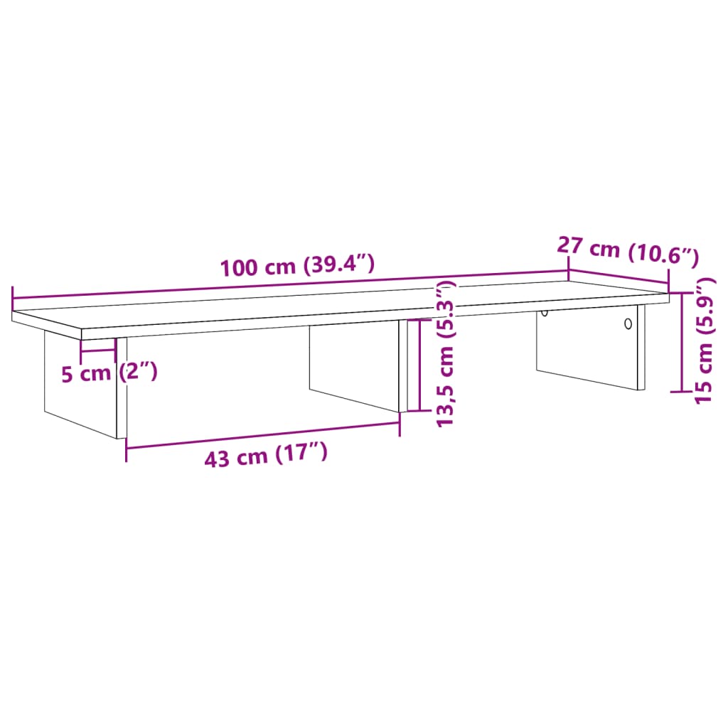 vidaXL monitorialus, vana puit, 100 x 27 x 15 cm, tehispuit