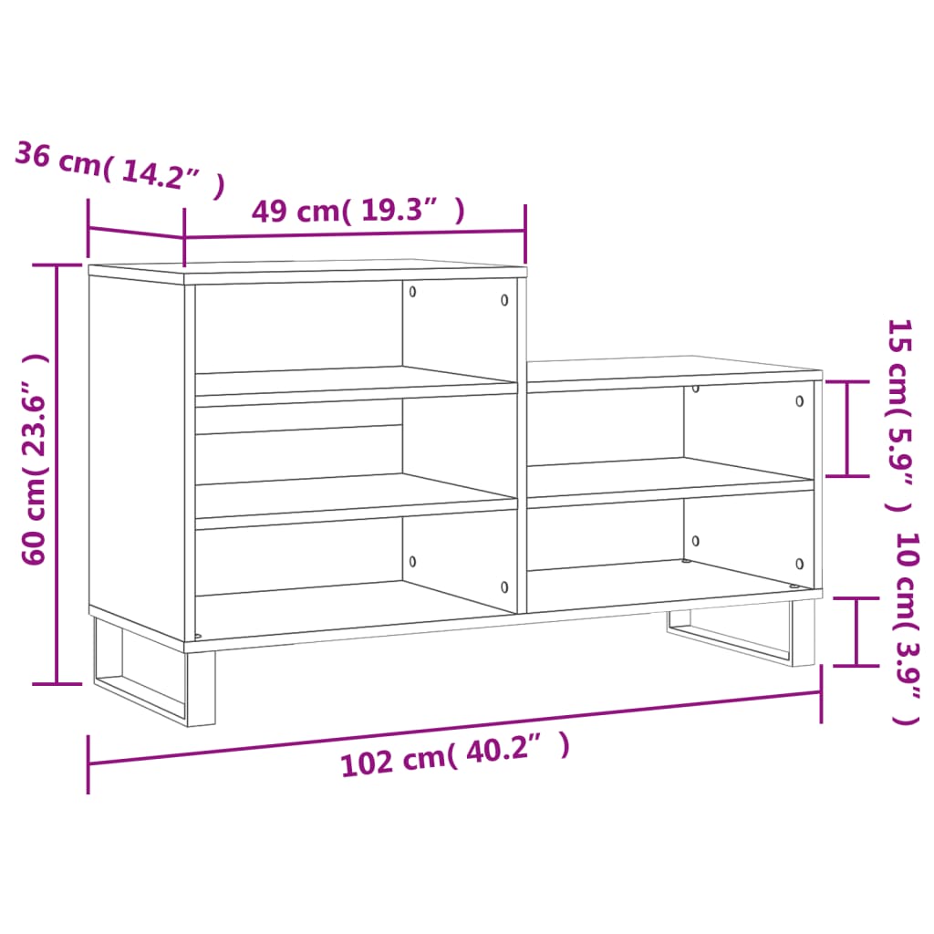 vidaXL kingakapp, Sonoma tamm, 102x36x60 cm, tehispuit