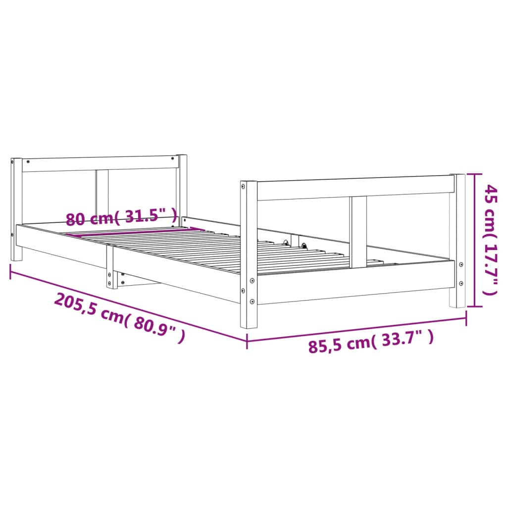 vidaXL lastevoodi raam, must, 80 x 200 cm, männipuit