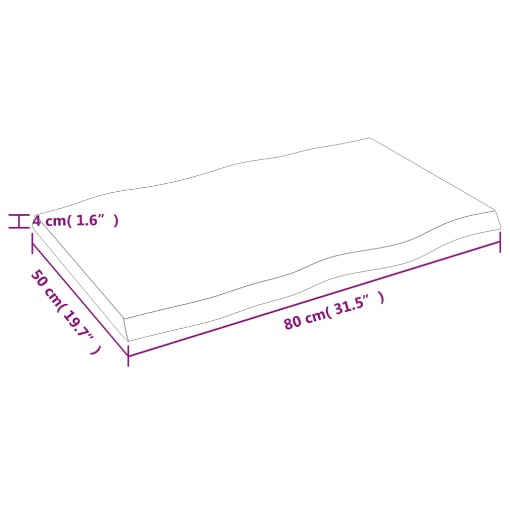 vidaXL lauaplaat, 80 x 50 x (2-4) cm, täispuit, naturaalsed servad