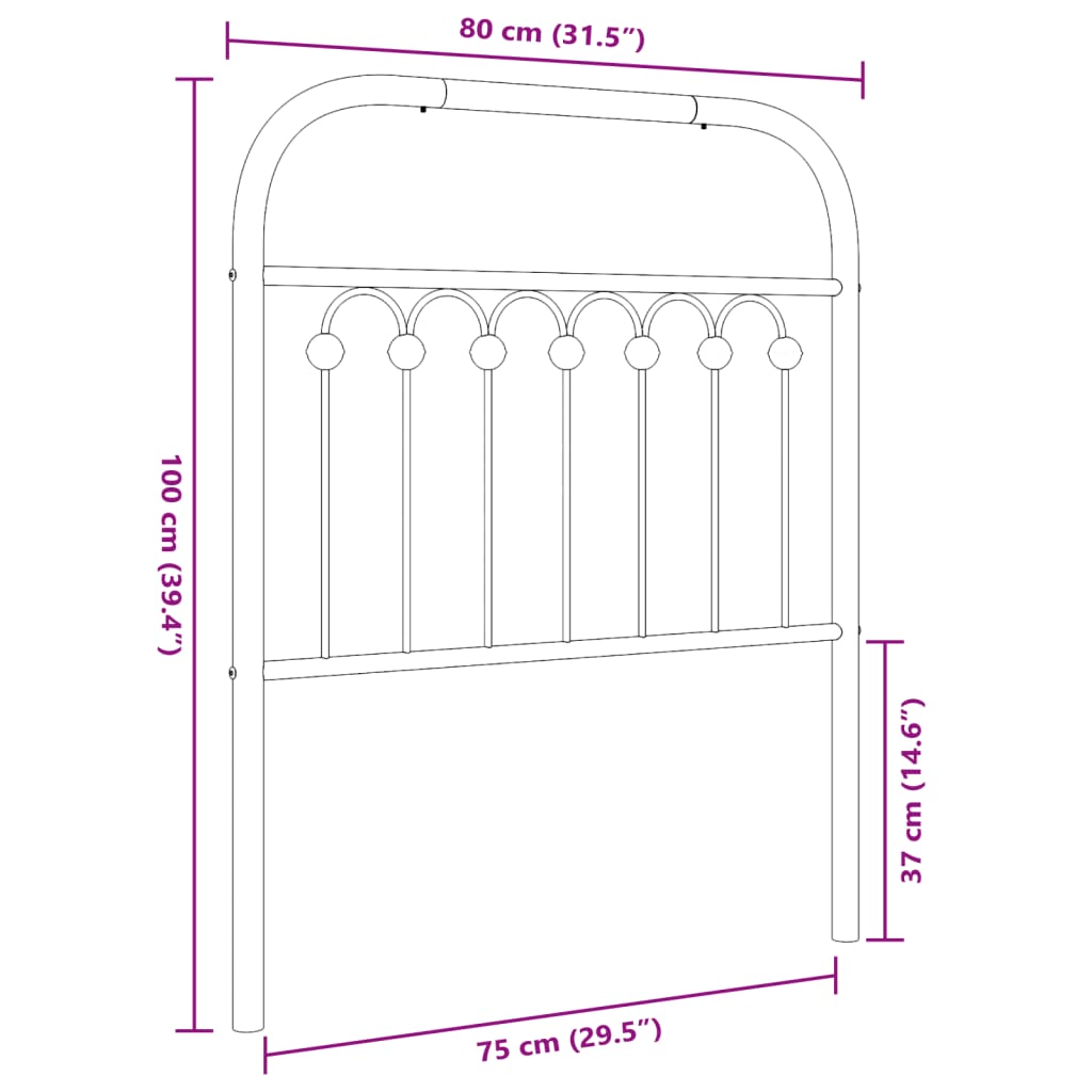 vidaXL metallist voodipeats, must, 75 cm