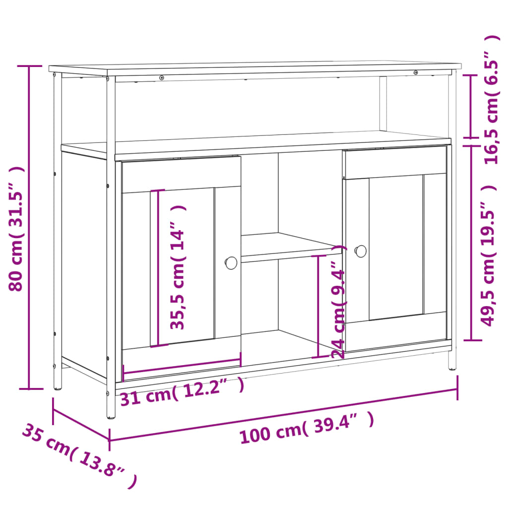 vidaXL puhvetkapp, suitsutatud tamm, 100 x 35 x 80 cm tehispuit