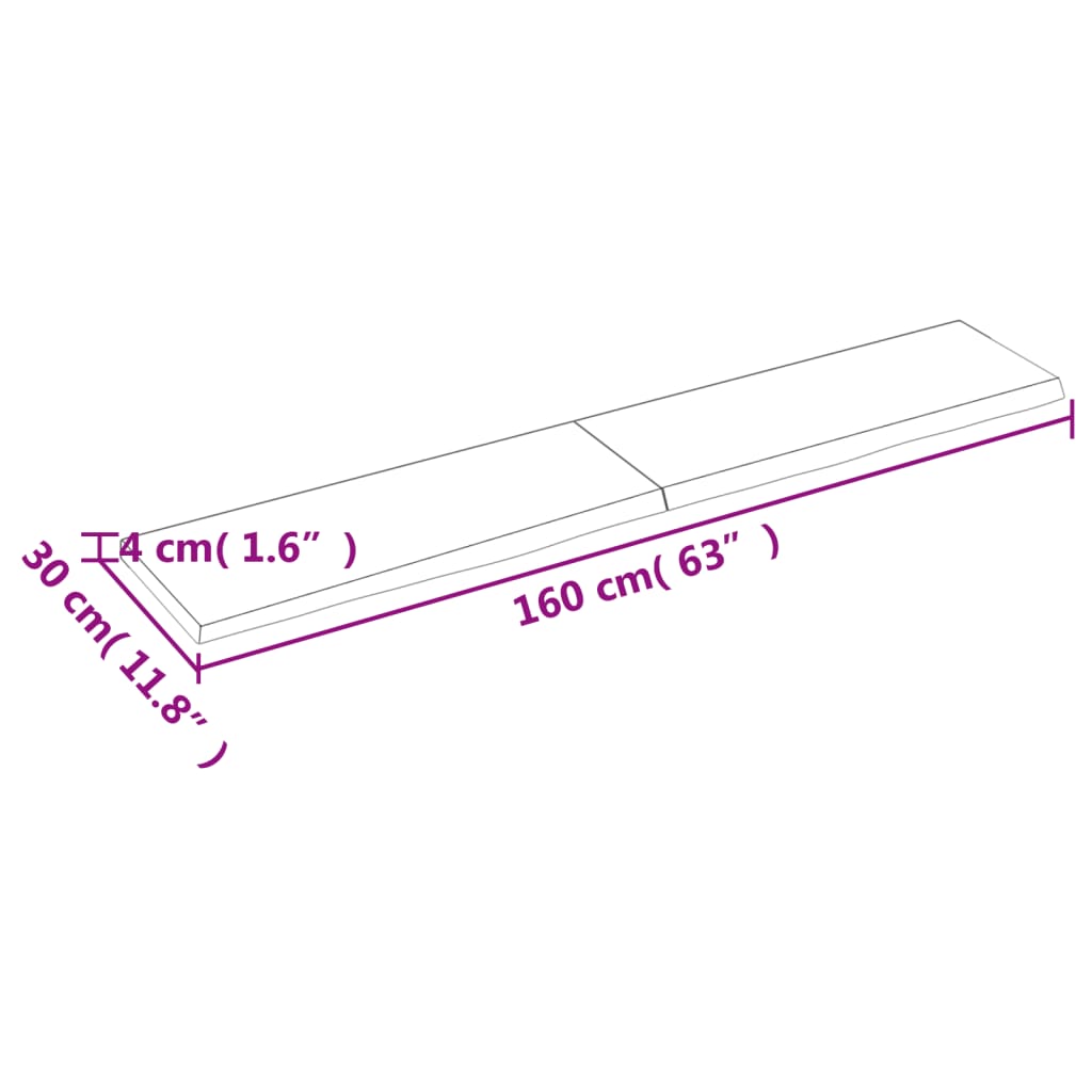 vidaXL seinariiul, 160 x 30 x (2–4) cm, töötlemata tammepuit