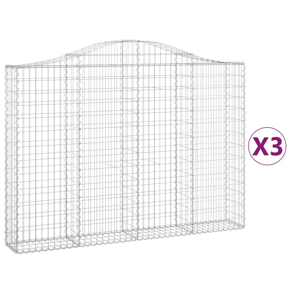 vidaXL kaarekujulised gabioonkorvid 3 tk, 200x30x140/160 cm, raud