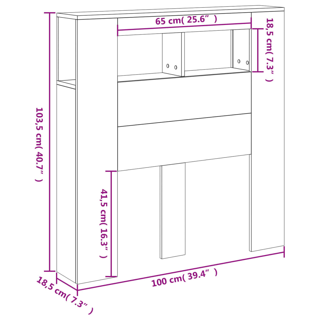 vidaXL voodipeats LEDiga, valge, 100 x 18,5 x 103,5 cm, tehispuit