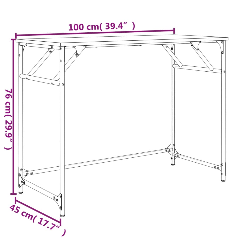 vidaXL kirjutuslaud, suitsutatud tamm, 100x45x76 cm, tehispuit/teras