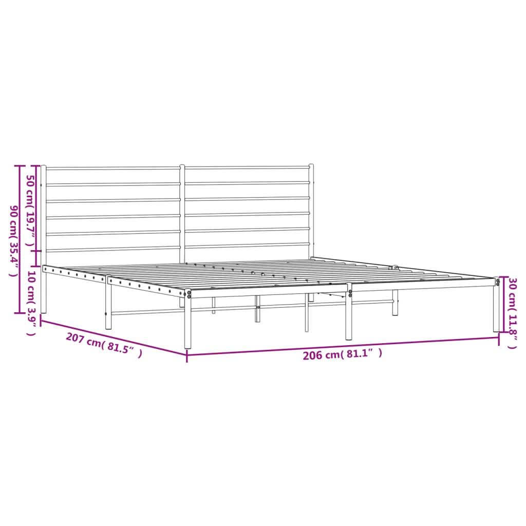 vidaXL metallist voodiraam peatsiga, valge, 200x200 cm