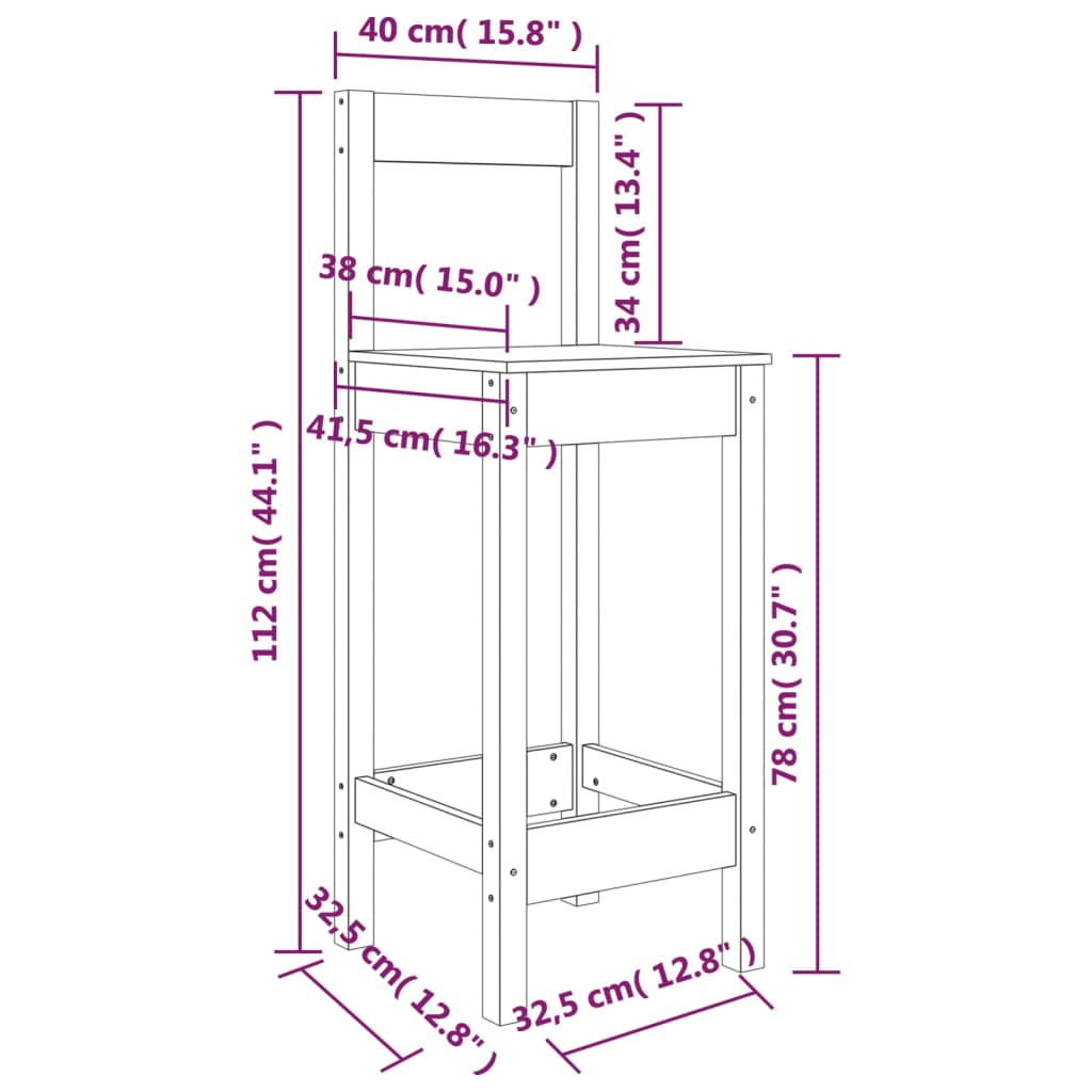 vidaXL baaritoolid 2 tk, valge, 40x41,5x112 cm, männipuit