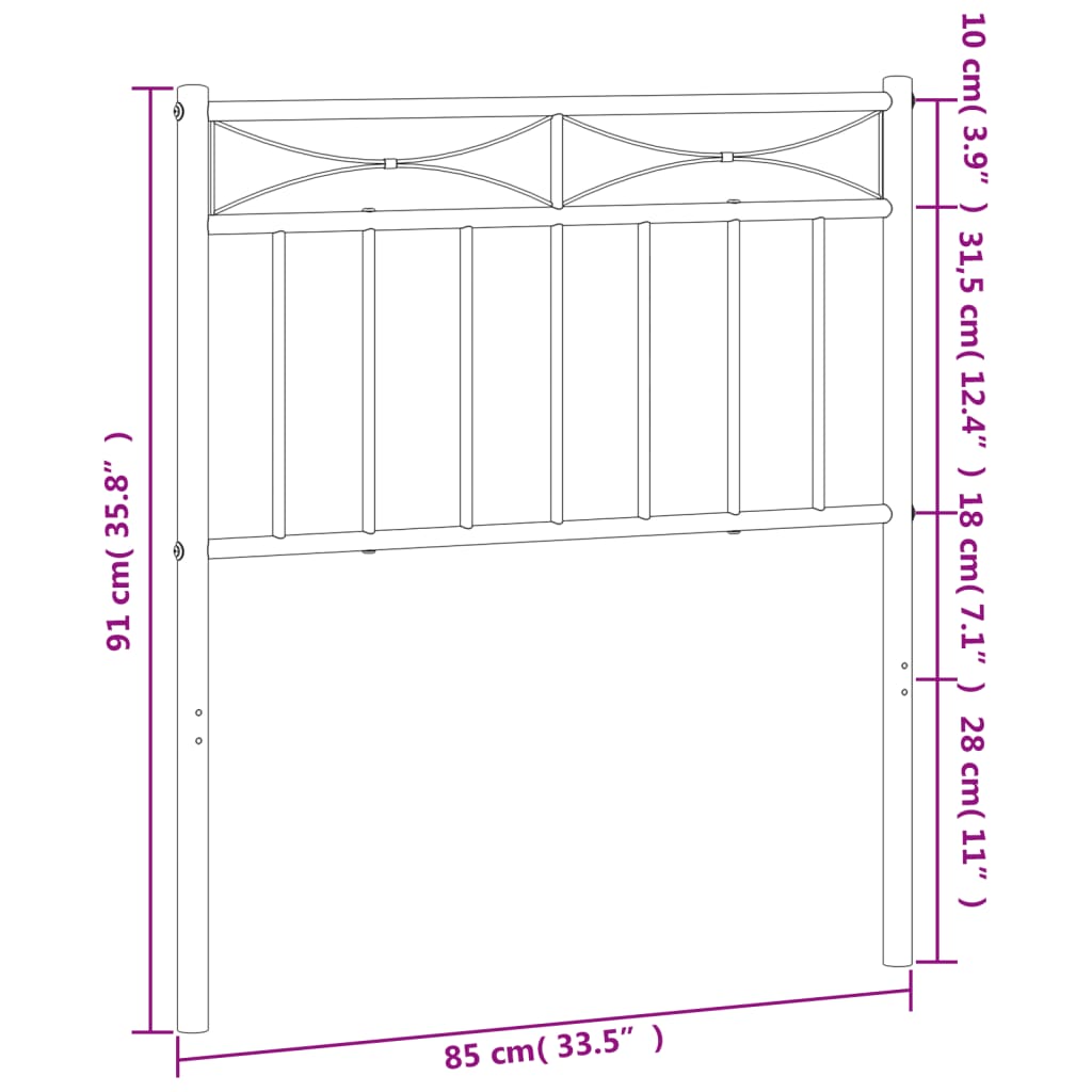 vidaXL metallist voodipeats, must, 80 cm