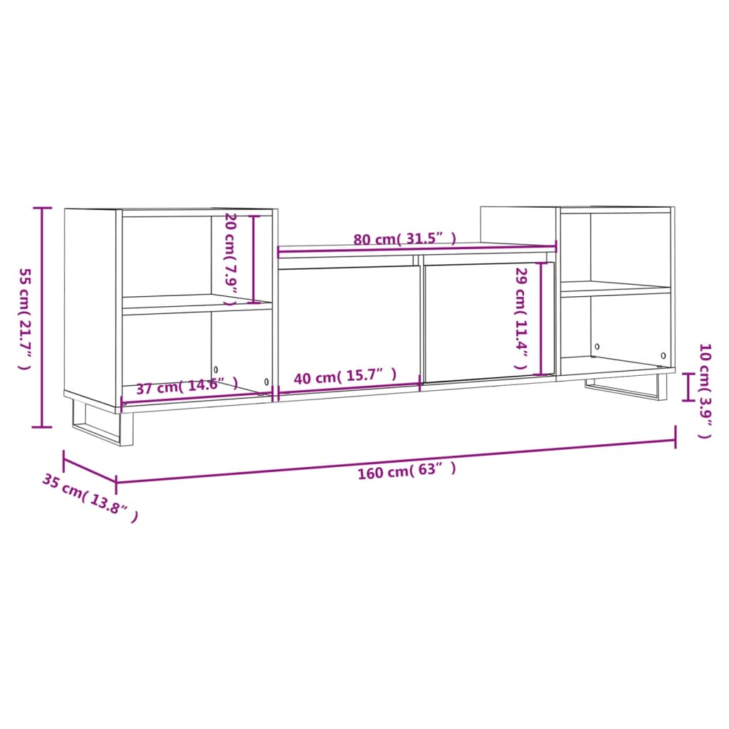 vidaXL telerikapp, pruun tamm, 160x35x55 cm, tehispuit