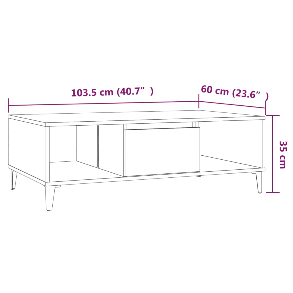 vidaXL kohvilaud, Sonoma tamm 103,5x60x35 cm tehispuit