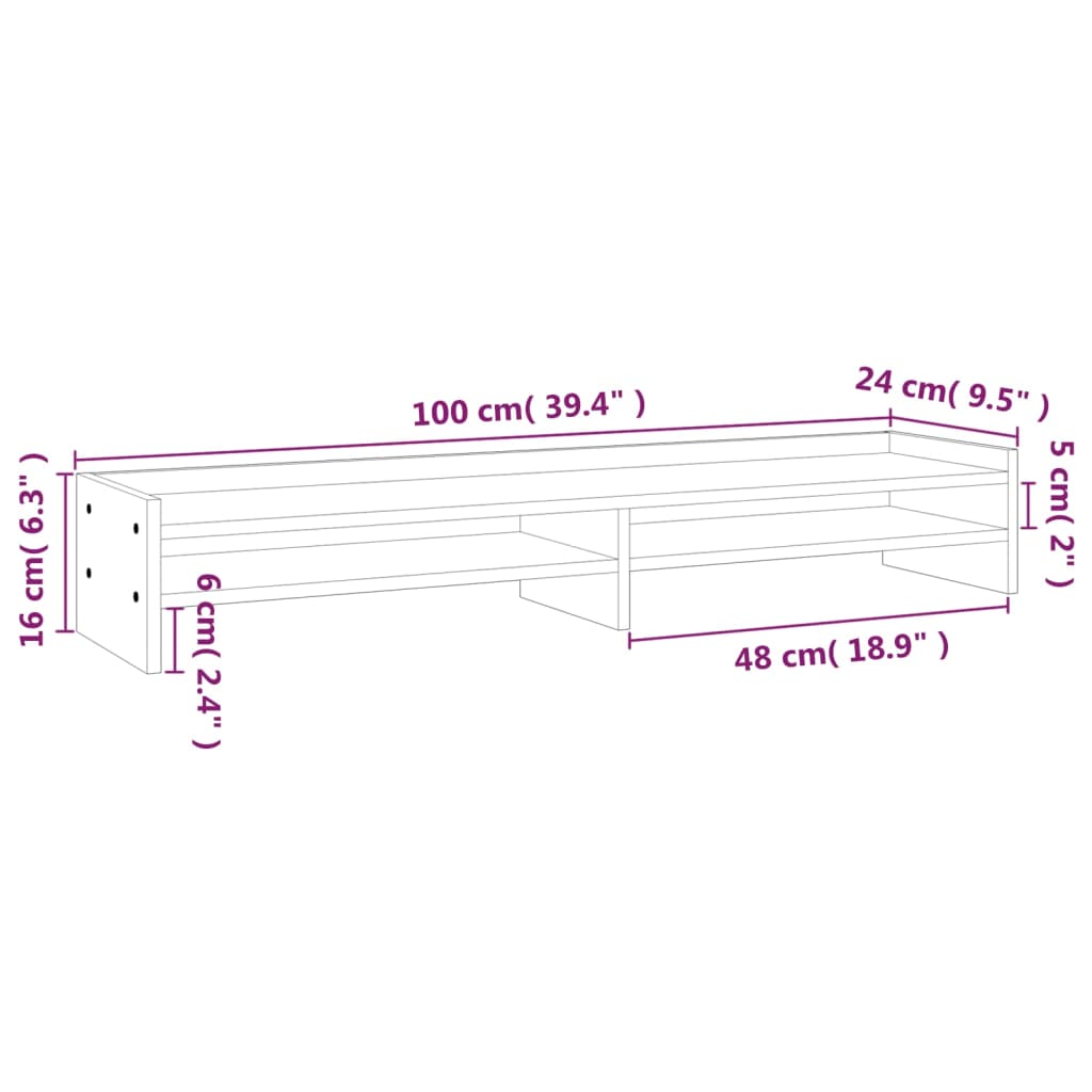 vidaXL monitorialus, hall, 100 x 24 x 16 cm, männipuit