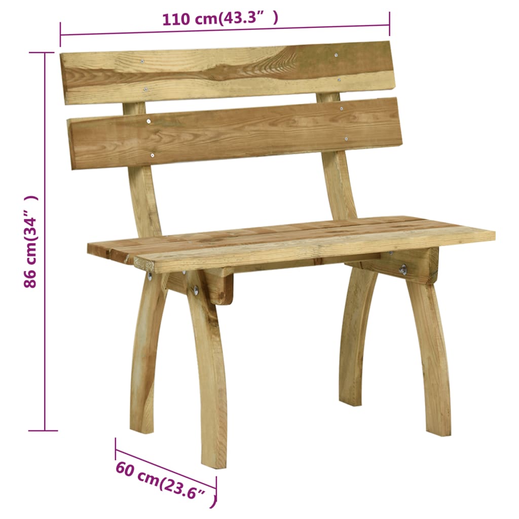 vidaXL aiapink, 110 cm, immutatud männipuit