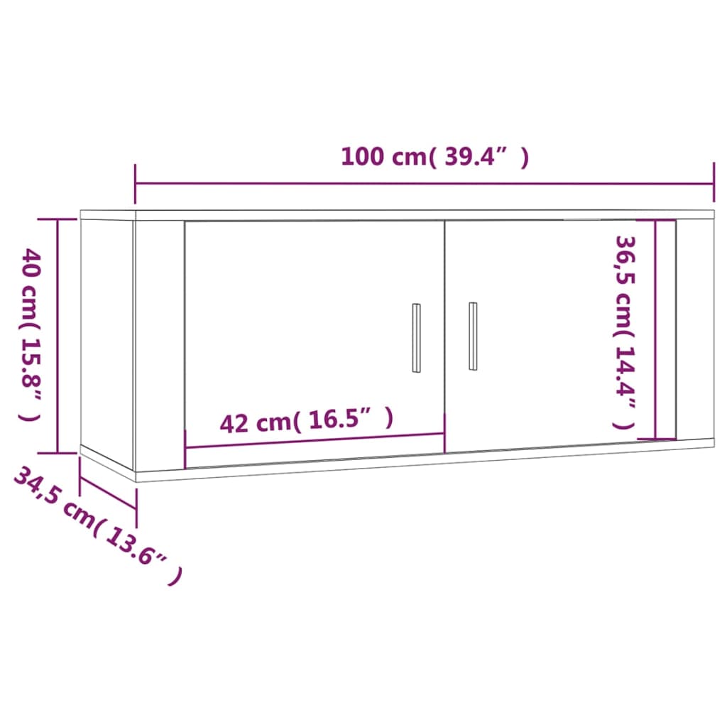 vidaXL seina telerikapp, kõrgläikega valge, 100 x 34,5 x 40 cm