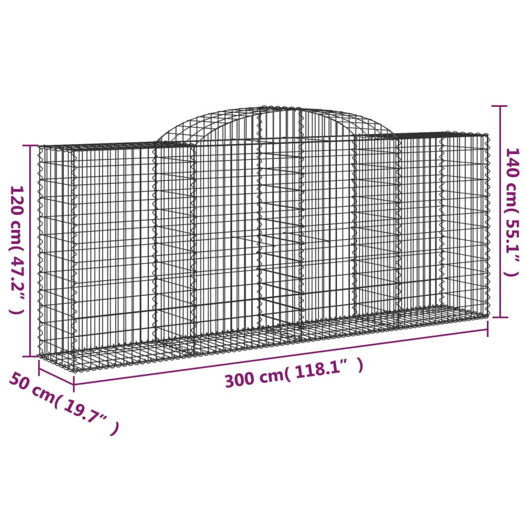 vidaXL kaarekujulised gabioonkorvid 5 tk, 300x50x120/140 cm, raud