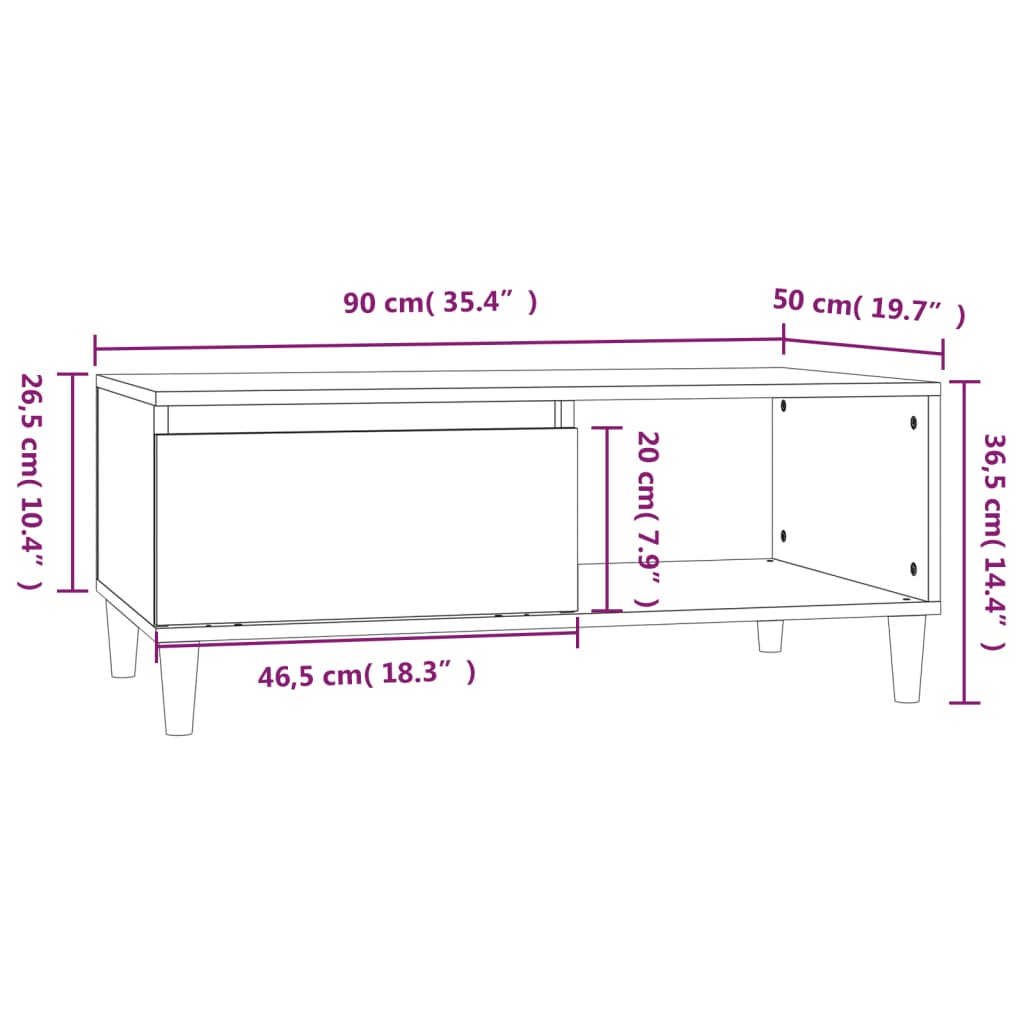 vidaXL kohvilaud, hall Sonoma tamm, 90x50x36,5 cm, tehispuit