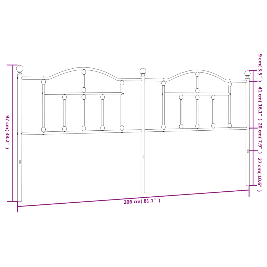 vidaXL metallist voodipeats, valge, 200 cm