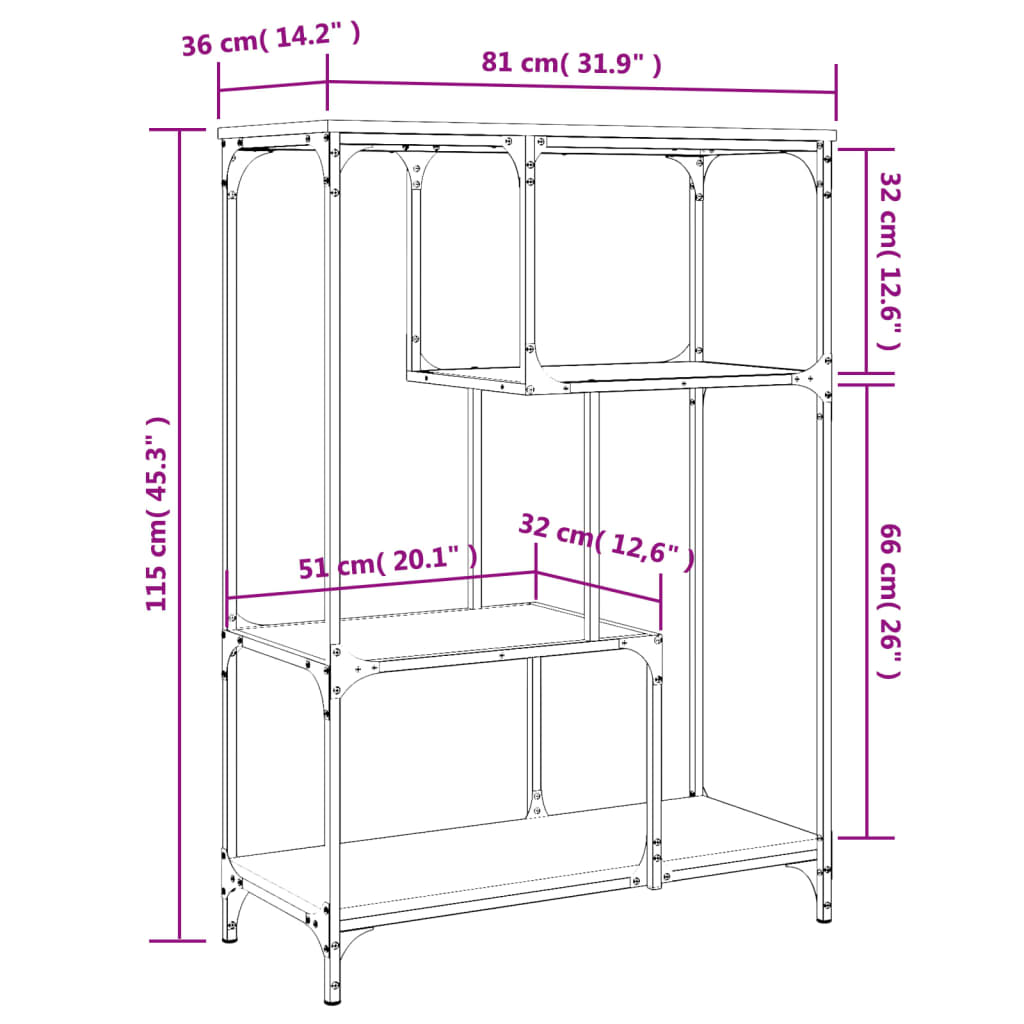 vidaXL raamaturiiul, hall Sonoma tamm, 81x36x115 cm, tehispuit/teras