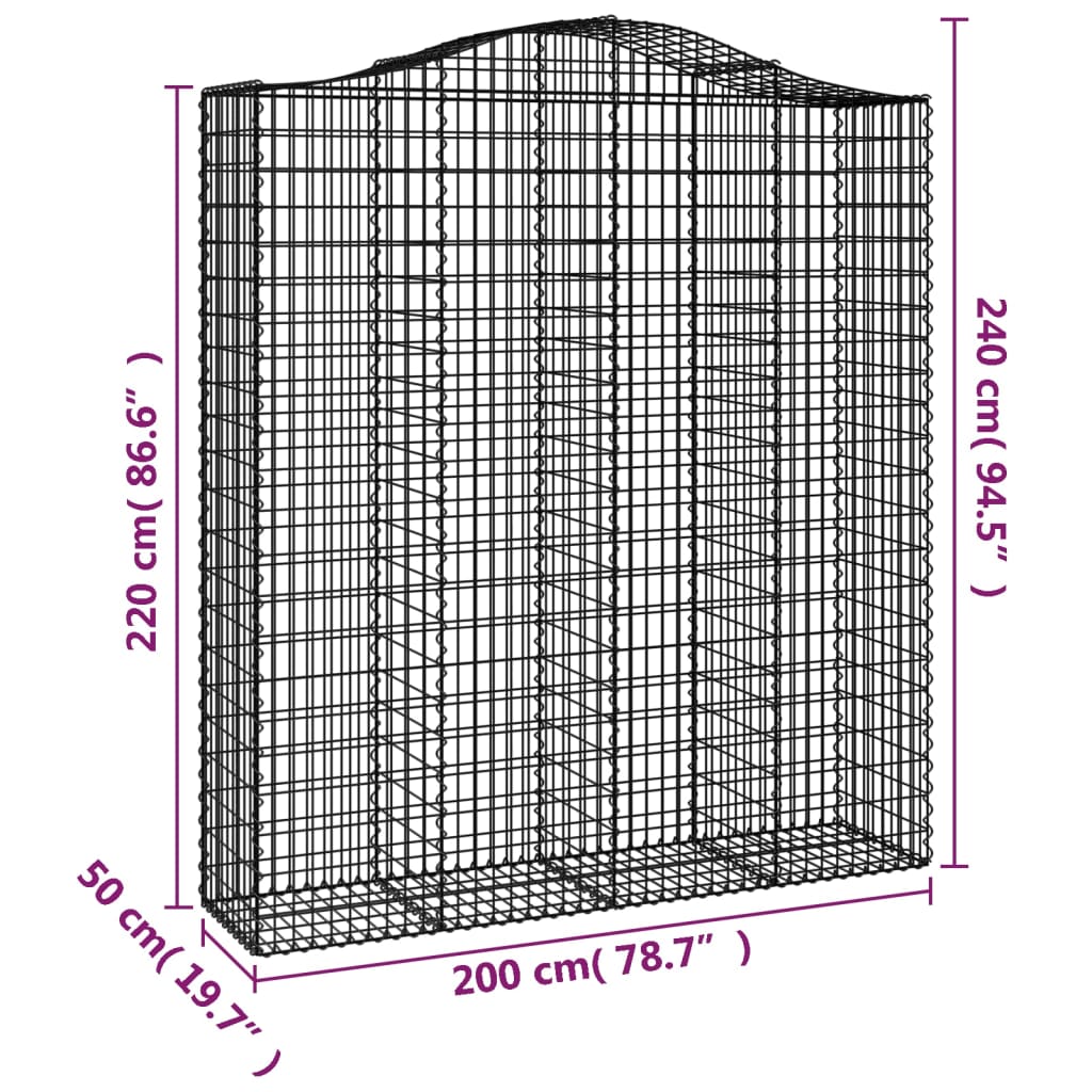 vidaXL kaarekujulised gabioonkorvid 10 tk, 200x50x220/240 cm, raud