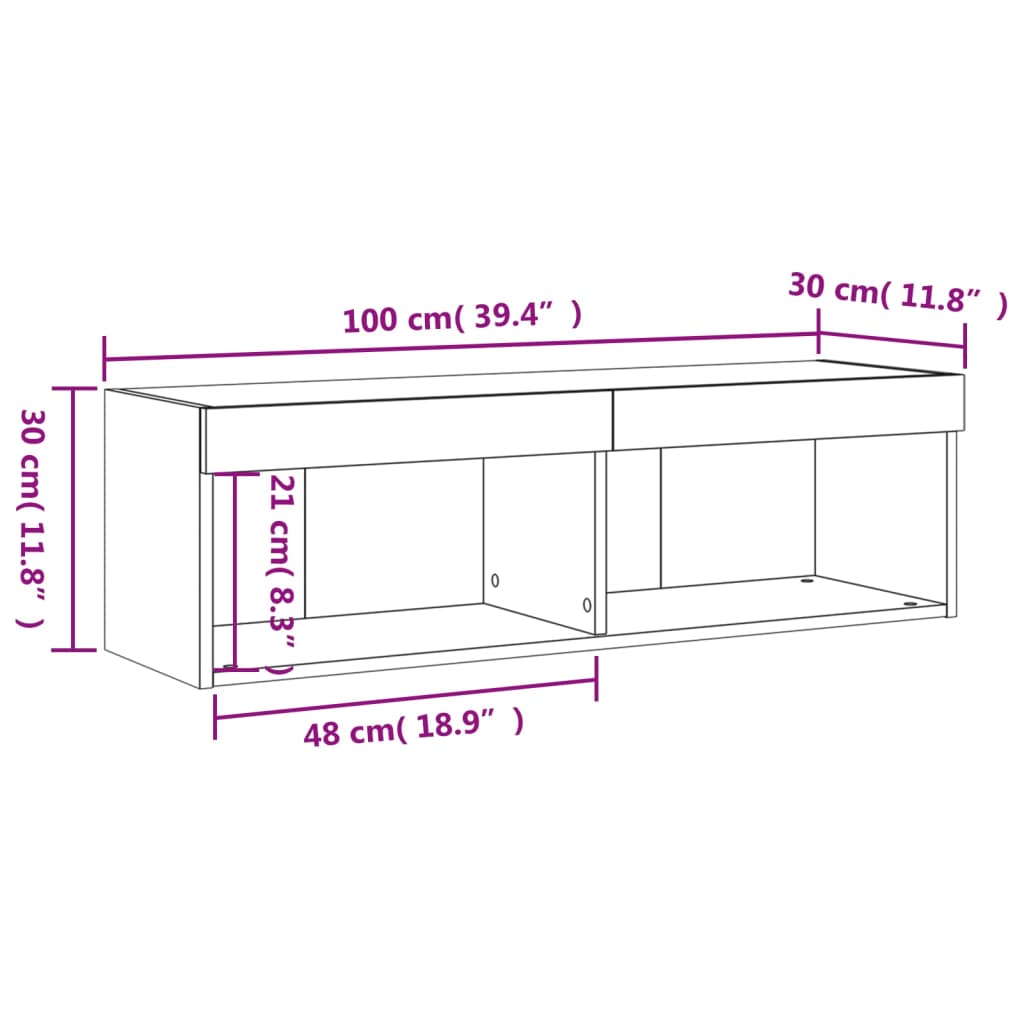 vidaXL LED-tuledega telerikapp, pruun tamm, 100 x 30 x 30 cm