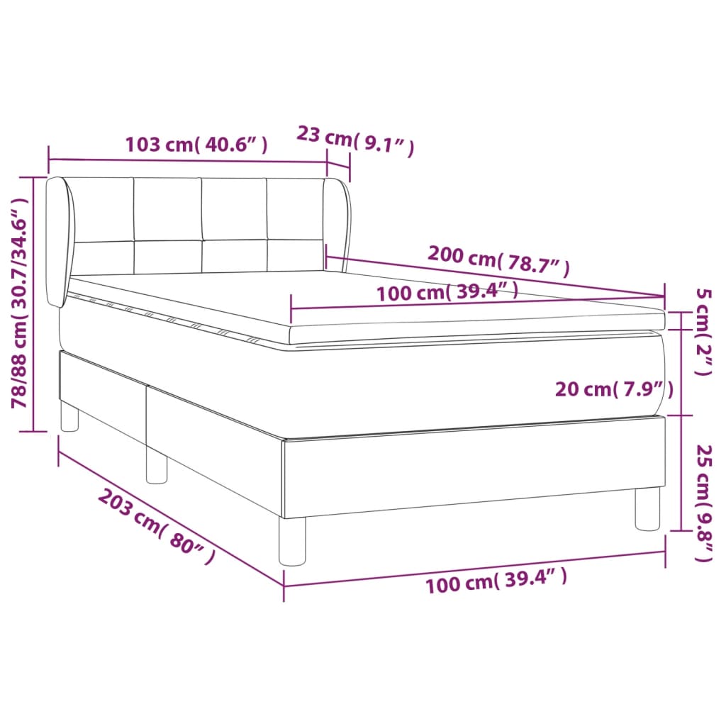 vidaXL kontinentaalvoodi madratsiga, must, 100x200 cm, samet