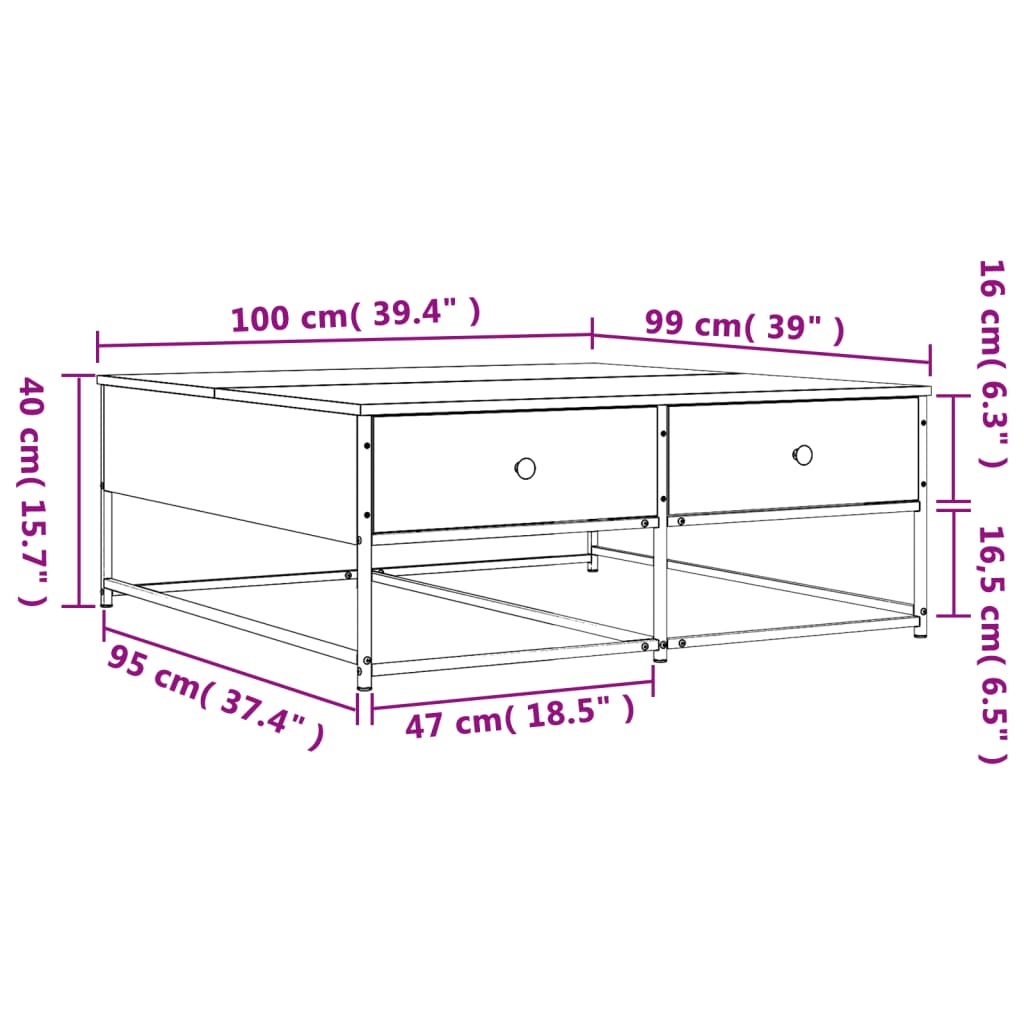 vidaXL kohvilaud, hall Sonoma tamm, 100 x 99 x 40 cm, tehispuit