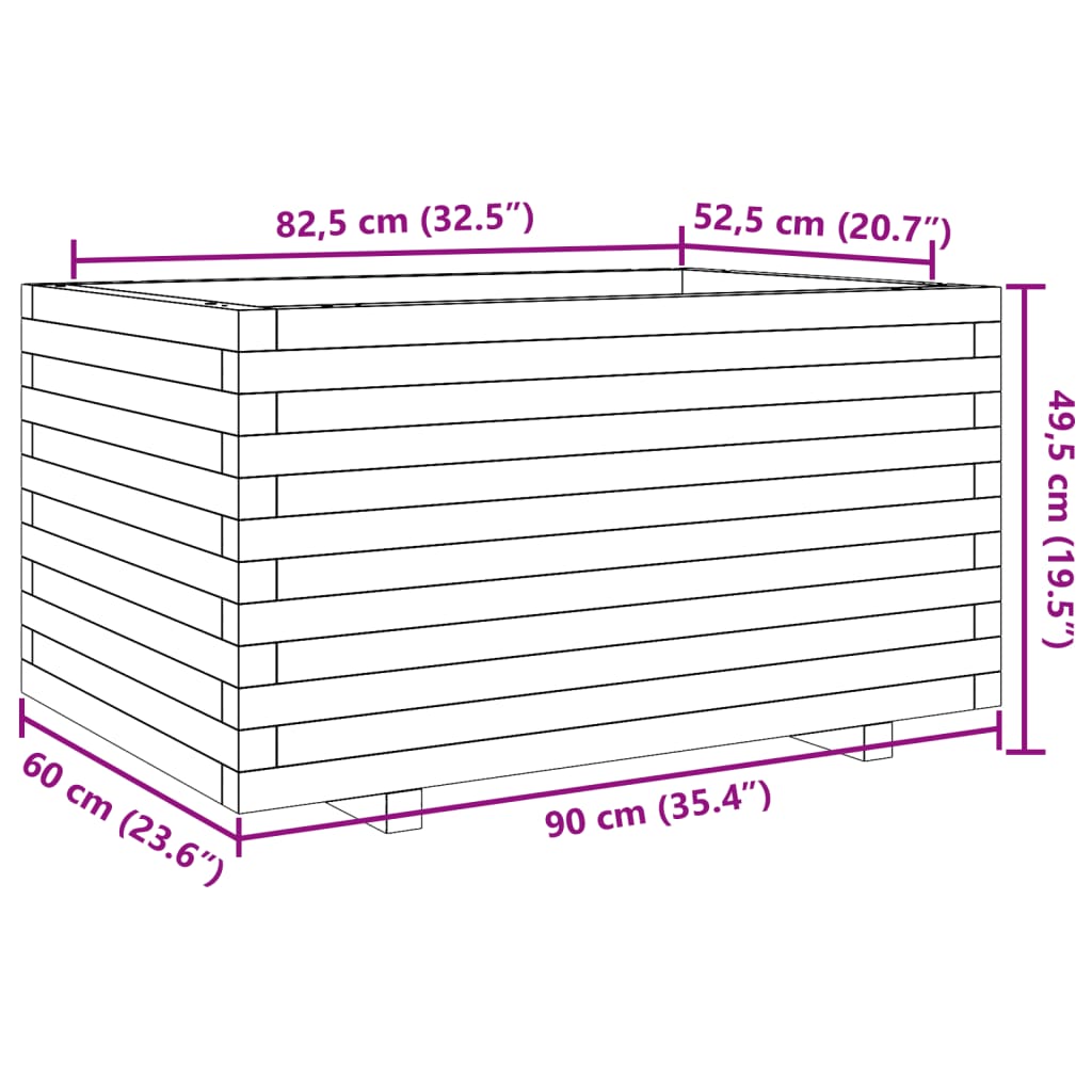 vidaXL aia taimekast, 90x60x49,5 cm, immutatud männipuit