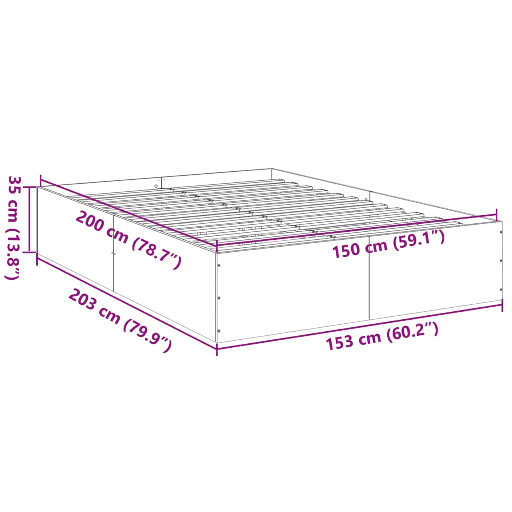 vidaXL voodiraam, pruun tamm, 150 x 200 cm, tehispuit