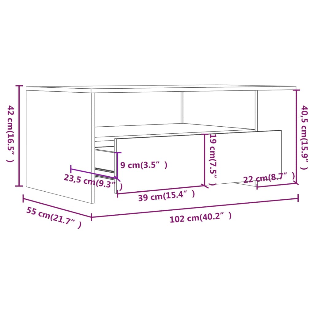 vidaXL kohvilaud, betoonhall, 102 x 55 x 42 cm, tehispuit