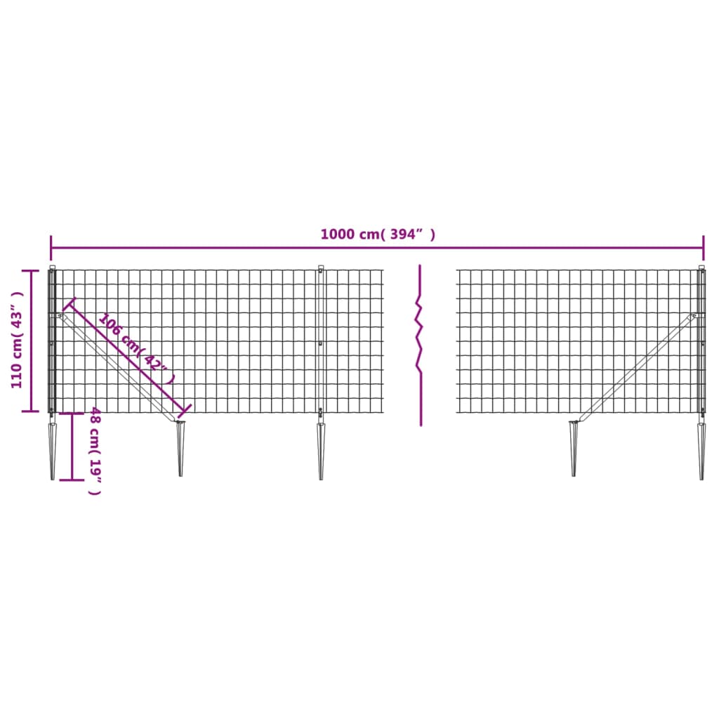 vidaXL traataed vaiadega, antratsiithall, 1,1 x 10 m