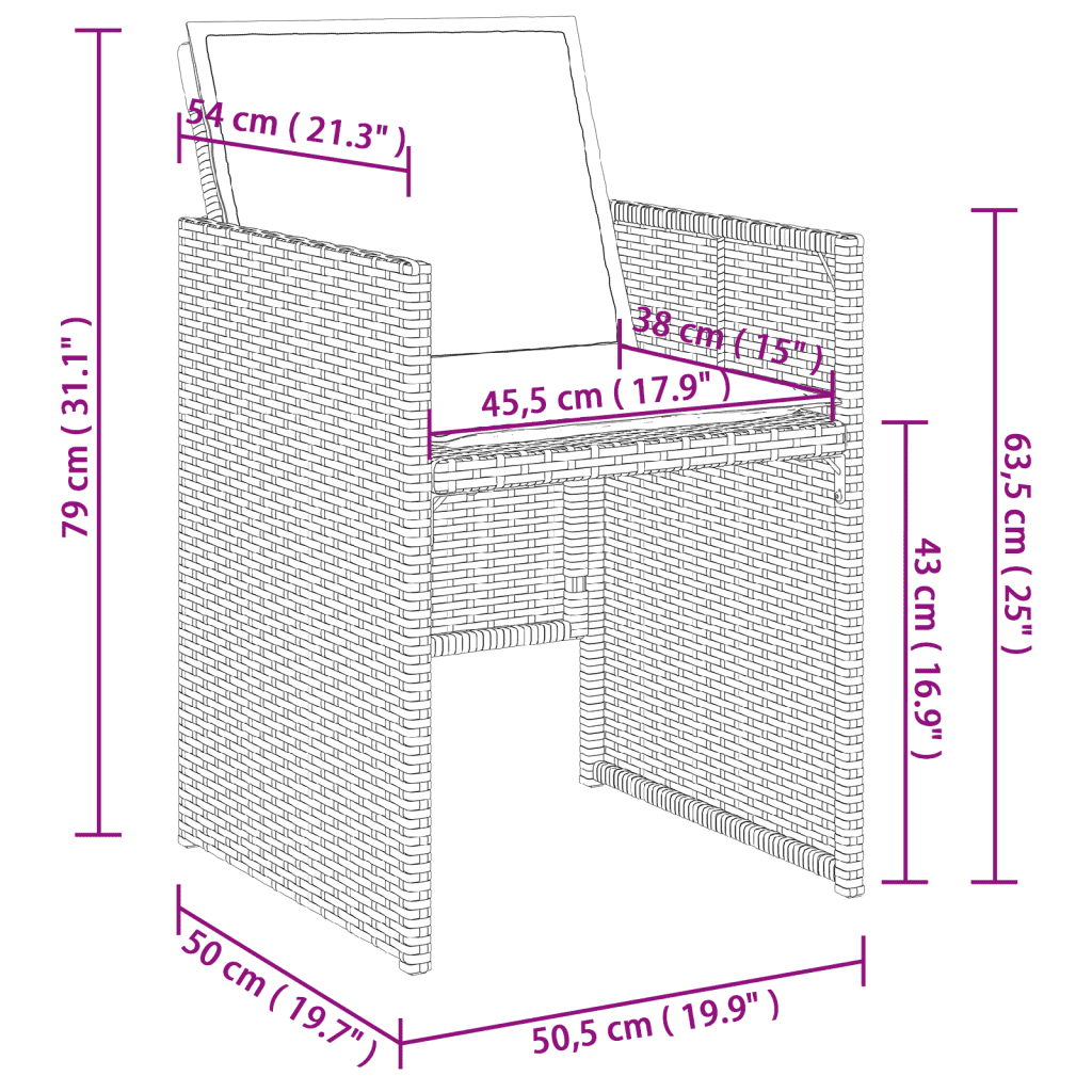 vidaXL 11-osaline aiamööbli komplekt patjadega, must, polürotang