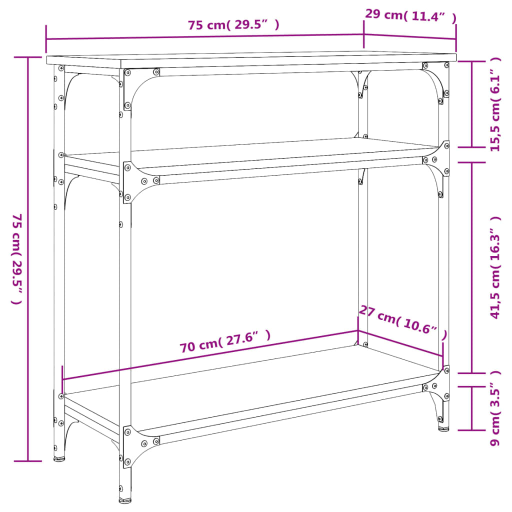 vidaXL konsoollaud, hall Sonoma tamm, 75x29x75 cm, tehispuit