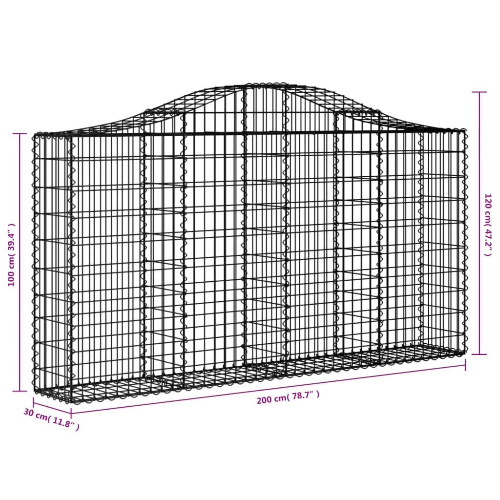 vidaXL kaarekujulised gabioonkorvid 9 tk, 200x30x100/120 cm, raud