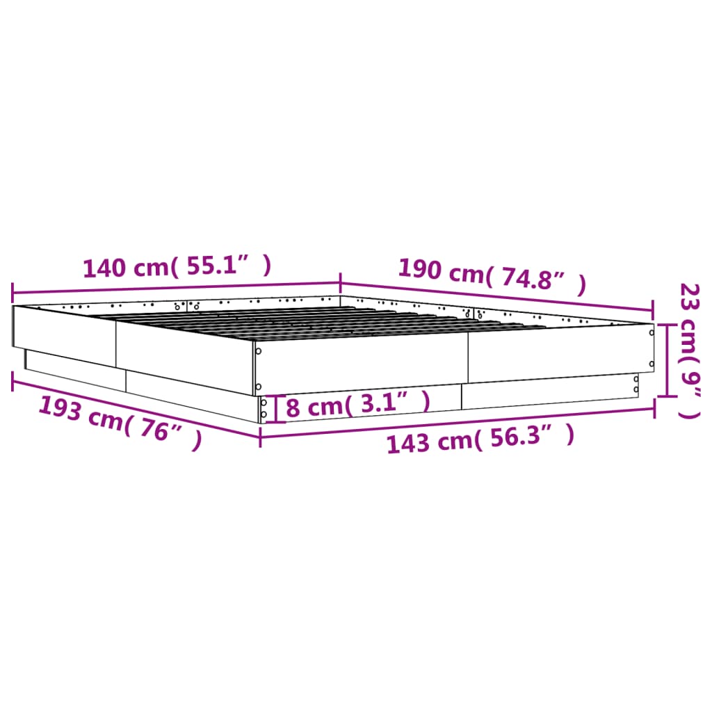 vidaXL voodiraam, betoonhall, 40 x 190 cm, tehispuit