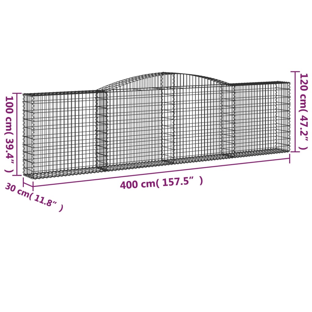 vidaXL kaarekujulised gabioonkorvid 6 tk, 400x30x100/120 cm, raud