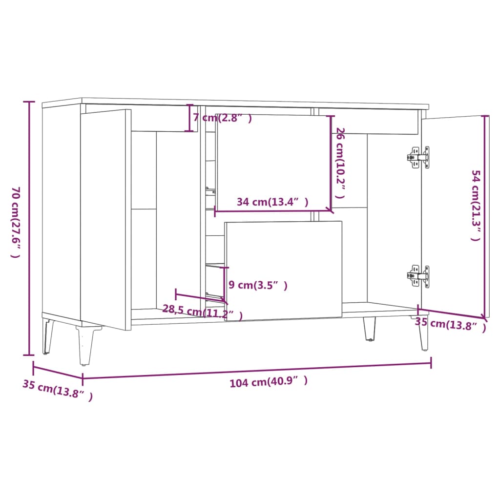 vidaXL puhvetkapp, hall Sonoma tamm, 104 x 35 x 70 cm, tehispuit