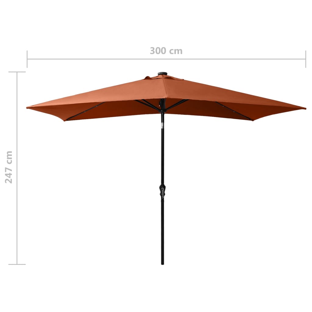 vidaXL aia päikesevari LEDide ja teraspostiga, terrakota, 2 x 3 m